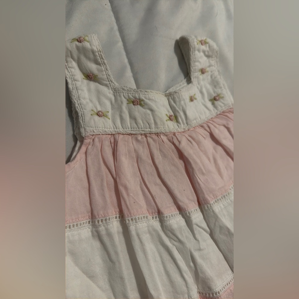 Vintage Ralph Lauren Embroidered Striped Baby Doll Cotton Dress in 12mo.